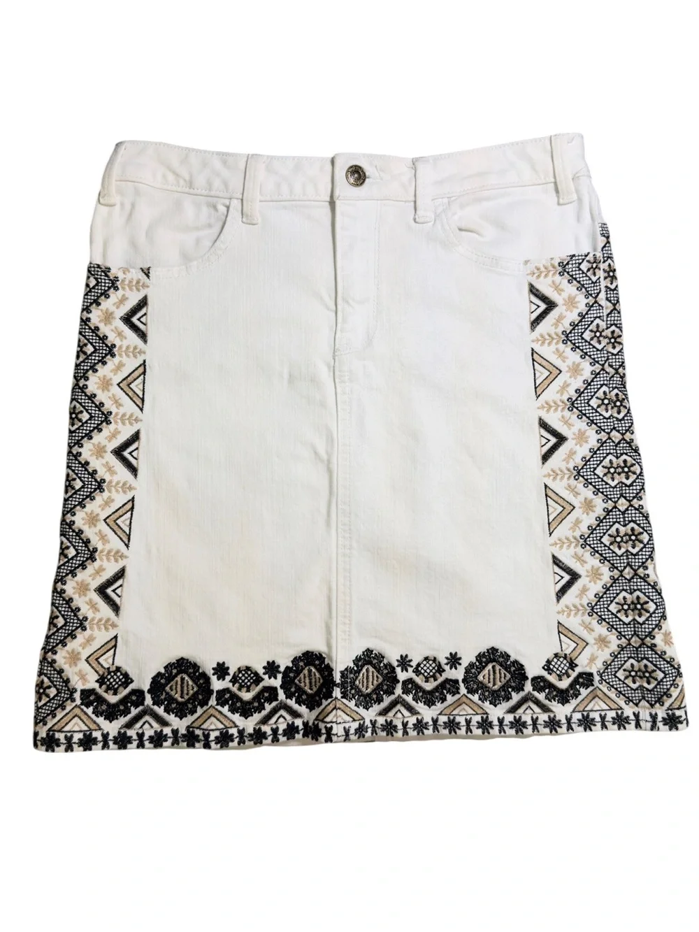Anthropologie Pilcro and the Letterpress Embroidered Denim Mini Skirt Size 6 - Picture 2 of 4
